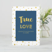 ネイビーブルー金ゴールド紙吹雪結婚式招待状 招待状 (スタンド正面)