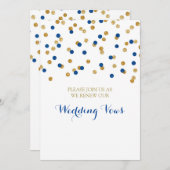 ネイビーブルー金ゴールド紙吹雪誓の更新招待状 招待状 (正面/裏面)