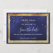 ネイビーブルー金ゴールド紙吹雪誕生日 セーブザデート (正面)