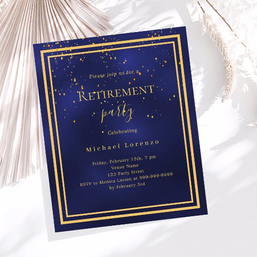 ネイビーブルー金ゴールド紙吹雪退職案内