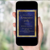 ネイビーブルー金ゴールド紙吹雪退職 招待状