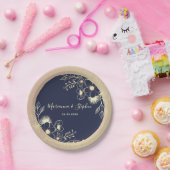 ネイビーブルー金ゴールド結婚フローラ ペーパープレート (パーティー)