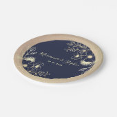 ネイビーブルー金ゴールド結婚フローラ ペーパープレート (アングル)