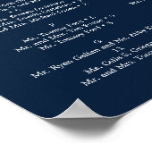 ネイビーブルー金ゴールド結婚赤面の座席表の記号 ポスター (角)