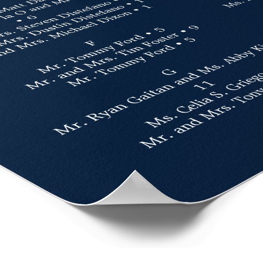 ネイビーブルー金ゴールド結婚赤面の座席表の記号 ポスター (角)