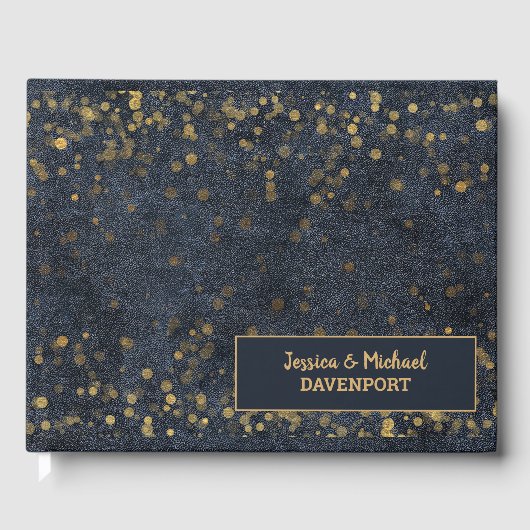 ネイビーブルー金ゴールド結婚《写真》ぼけ味 ゲストブック (正面)