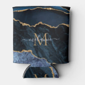 ネイビーブルー金ゴールド缶の名前をカスタムすると手紙 缶クーラー (正面)