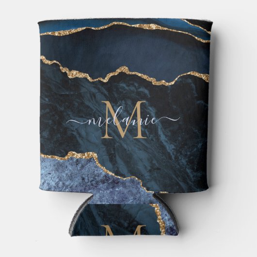 ネイビーブルー金ゴールド缶の名前をカスタムすると手紙 缶クーラー (正面)