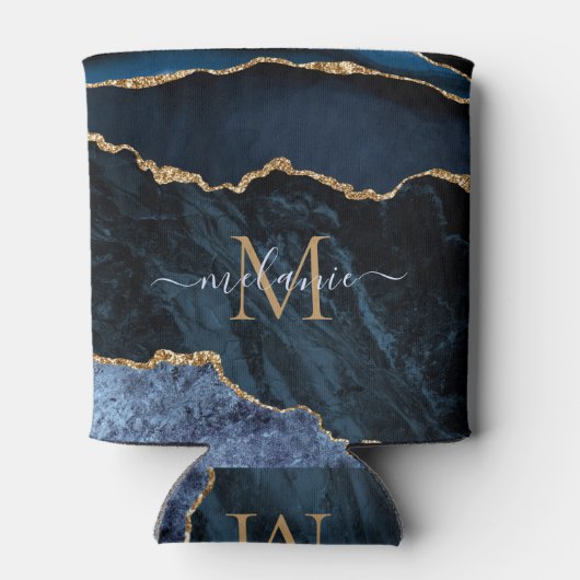 ネイビーブルー金ゴールド缶の名前をカスタムすると手紙 缶クーラー (裏面)