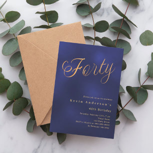 ネイビーブルー金ゴールド脚本40歳の誕生日 招待状