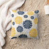 ネイビーブルー金ゴールド花柄 クッション (ブランケット)