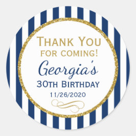 ネイビーブルー金ゴールド誕生日サンキュー来ズメッセージカード ラウンドシール