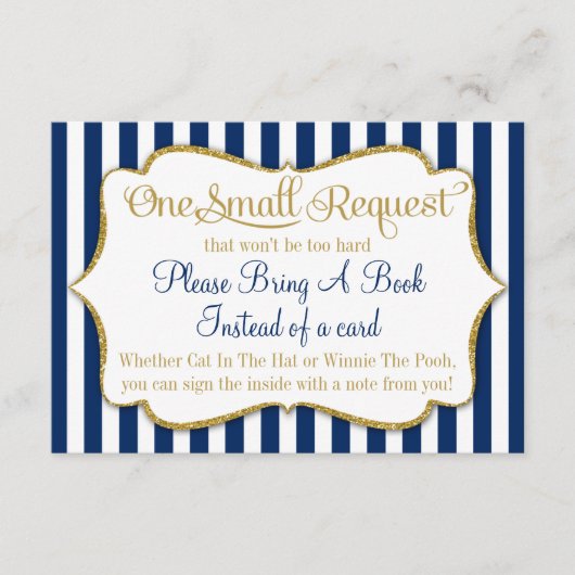 ネイビーブルー金ゴールド赤ちゃんシャワー本カード持って来る エンクロージャーカード (正面)