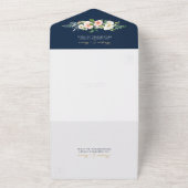 ネイビーブルー金ゴールド赤面ウェディングフォトで招待 オールインワン招待状 (外側)