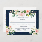 ネイビーブルー金ゴールド赤面ウェディングRSVPポストカード ポストカード (正面/裏面)