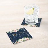 ネイビーブルー金ゴールド赤面コ結婚ースターズ スクエアペーパーコースター (インサイチュ)