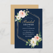 ネイビーブルー金ゴールド赤面ブライダルシャワー招待状 招待状 (正面/裏面)