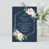 ネイビーブルー金ゴールド赤面リハーサルディナー招待状カード 招待状 (スタンド正面)