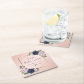 ネイビーブルー金ゴールド赤面結婚式の日付を保存 スクエアペーパーコースター (インサイチュ)