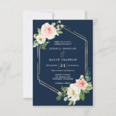 ネイビーブルー金ゴールド赤面結婚式招待状 招待状 (正面)