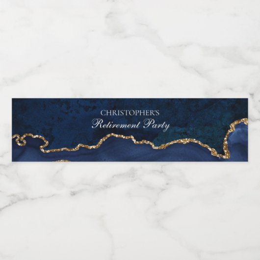 ネイビーブルー金ゴールド退職パーティー パーソナライズされた ペットボトルラベル (シングルラベル)