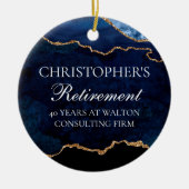 ネイビーブルー金ゴールド退職金パーソナライズされたクリスマス セラミックオーナメント (正面)