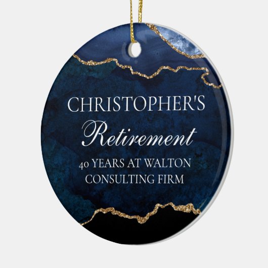 ネイビーブルー金ゴールド退職金パーソナライズされたクリスマス セラミックオーナメント (左)