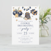 ネイビーブルー金ゴールド飾クッキーパーティの招待状 招待状 (スタンド正面)