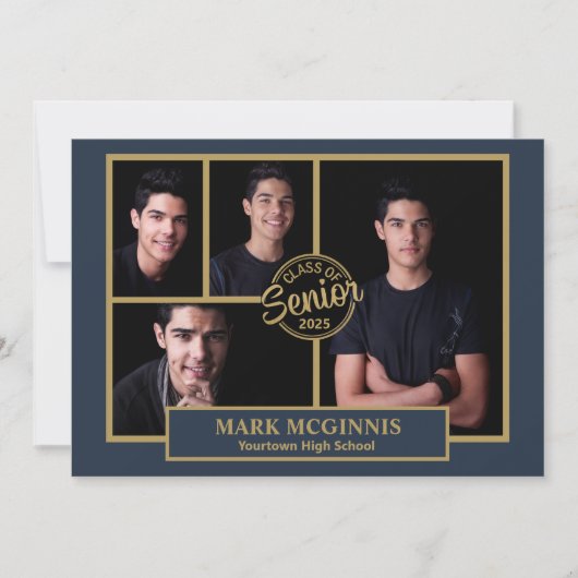 ネイビーブルー金ゴールド高校2024年卒業 招待状 (正面)