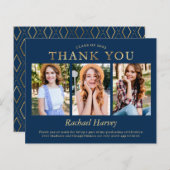 ネイビーブルー金ゴールド3写真卒業ありがとう (正面/裏面)