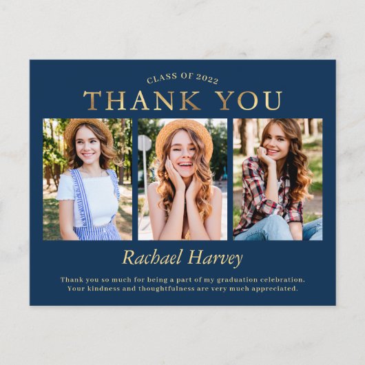 ネイビーブルー金ゴールド3写真卒業ありがとう (正面)