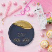 ネイビーブルー金ゴールド50周年結婚を迎える ペーパープレート (パーティー)