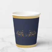 ネイビーブルー金ゴールド50周年結婚を迎える 紙コップ (裏面)