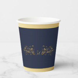 ネイビーブルー金ゴールド50周年結婚を迎える 紙コップ