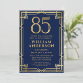 ネイビーブルー金ゴールド85誕生日フォトサプライズパーティー 招待状 (スタンド正面)
