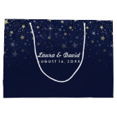 ネイビーブルー金ゴールド&ホワイトスターズ結婚マッチング ラージペーパーバッグ (裏面)