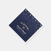 ネイビーブルー金ゴールド&ホワイトLOVEムーン&スター結婚ズ スタンダードカクテルナプキン (角)
