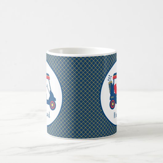 ネイビーブルー金ゴールド&レッドゴルフパーソナライズされた場 コーヒーマグカップ (中央)