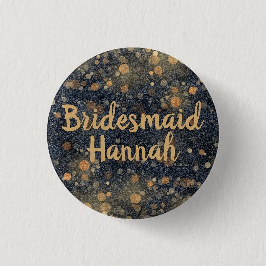 ネイビーブルー金ゴールド《写真》ぼけ味スクリプトBridesmaid 缶バッジ (正面)