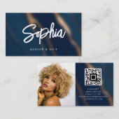 ネイビーブルー金ゴールドQRコード美しいラグジュアリー 名刺 (正面/裏面)