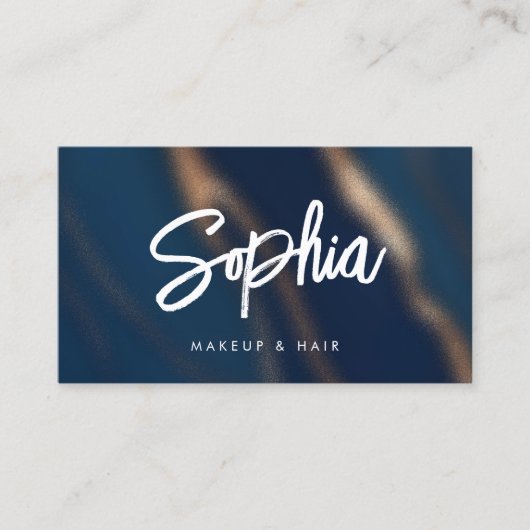 ネイビーブルー金ゴールドQRコード美しいラグジュアリー 名刺 (正面)