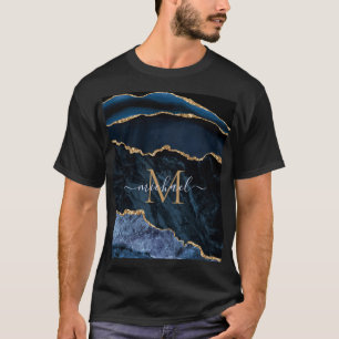 ネイビーブルー金ゴールドTシャツ(名前をカスタムするとレター付き) Tシャツ