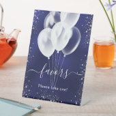 ネイビーブルー銀グリッターバルーンはゲストを支持 台座サイン (インサイチュ)