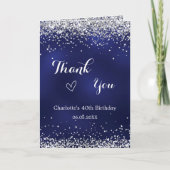 ネイビーブルー銀写真誕生日感謝していあなた カード (正面)