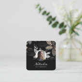 ネイビーブルー銀植物台本写真 スクエア名刺 (スタンド正面)