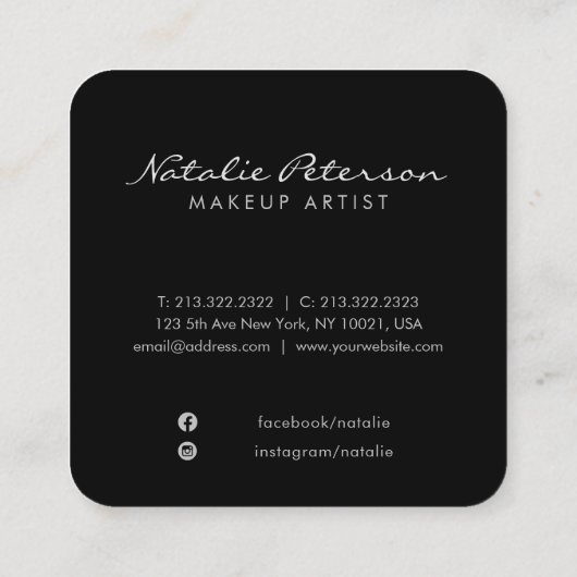 ネイビーブルー銀植物台本写真 スクエア名刺 (裏面)