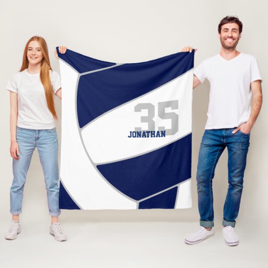 ネイビーブルー銀色バレーボールwアスリート名 フリースブランケット (インサイチュ)