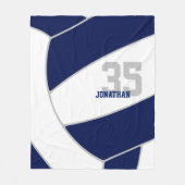 ネイビーブルー銀色バレーボールwアスリート名 フリースブランケット (正面)