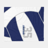 ネイビーブルー銀色バレーボールwアスリート名 フリースブランケット (正面(横))