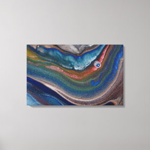 ネイビーブルー銅金属スワーズ液体大理石アート キャンバスプリント